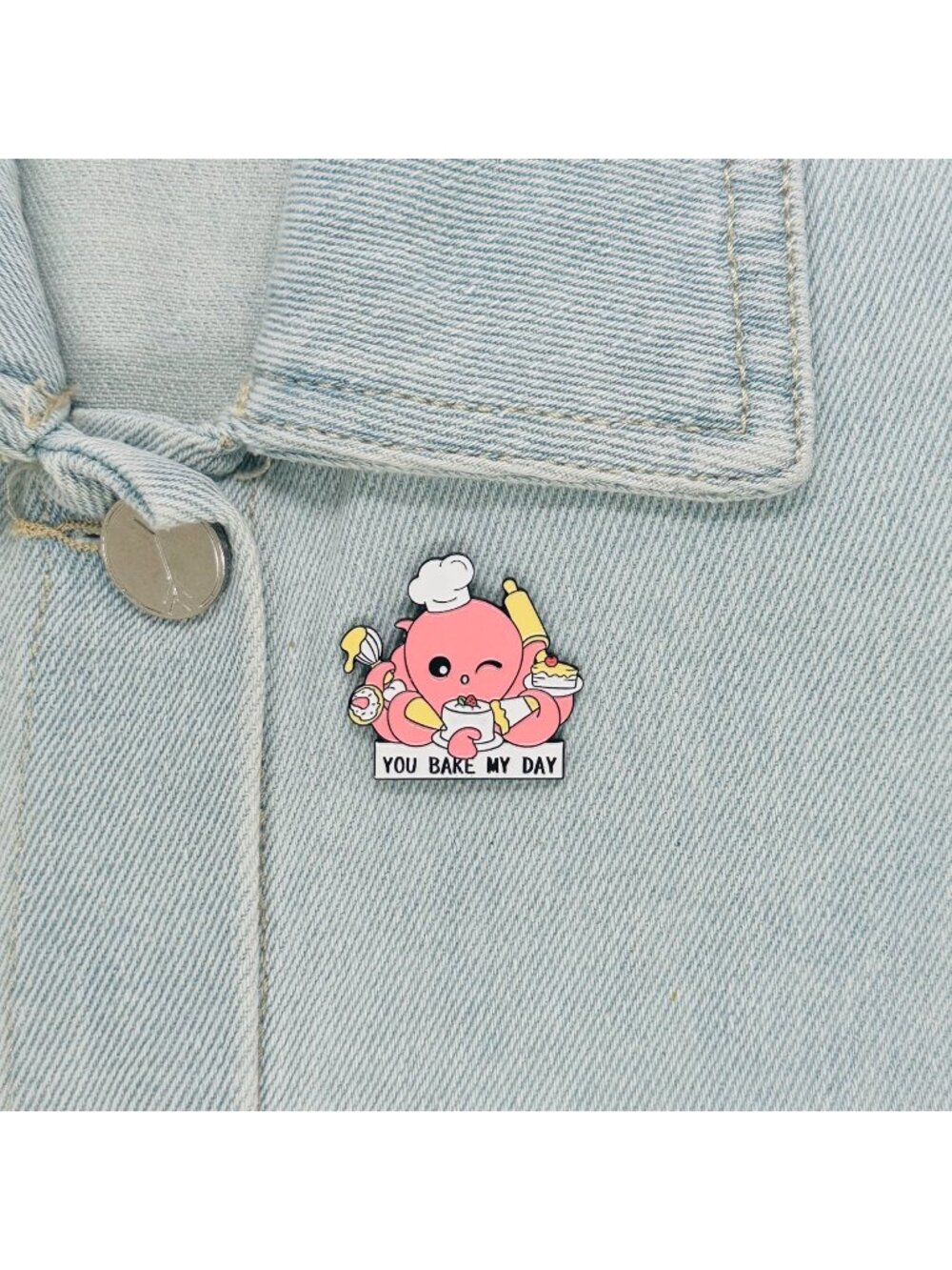 ✨Enamel Pin You Bake My Day Octopus Baking Alloy Enamel Brooch Pink Animal New✨